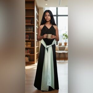 Gorgeous Long cocktail-
Tiffany colored Gown
Long Blue ties in Back or Front